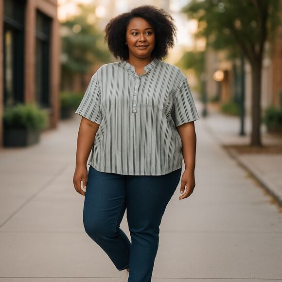 Style & Co Plus Size Striped Ruffled Popover Top,  new - Picture 1 of 4